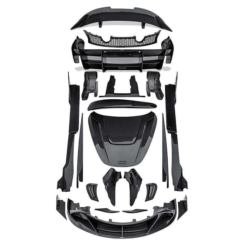 A complete CMST carbon fiber aero kit for the McLaren 720S, laid out as an exploded view — 14 pieces