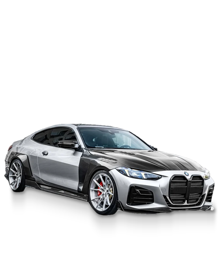 BMW 4 Series G22 with CMST dry carbon bonnet and front lip