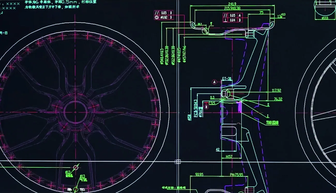 Dimensioned engineering drawing of a CMST forged wheel profile
